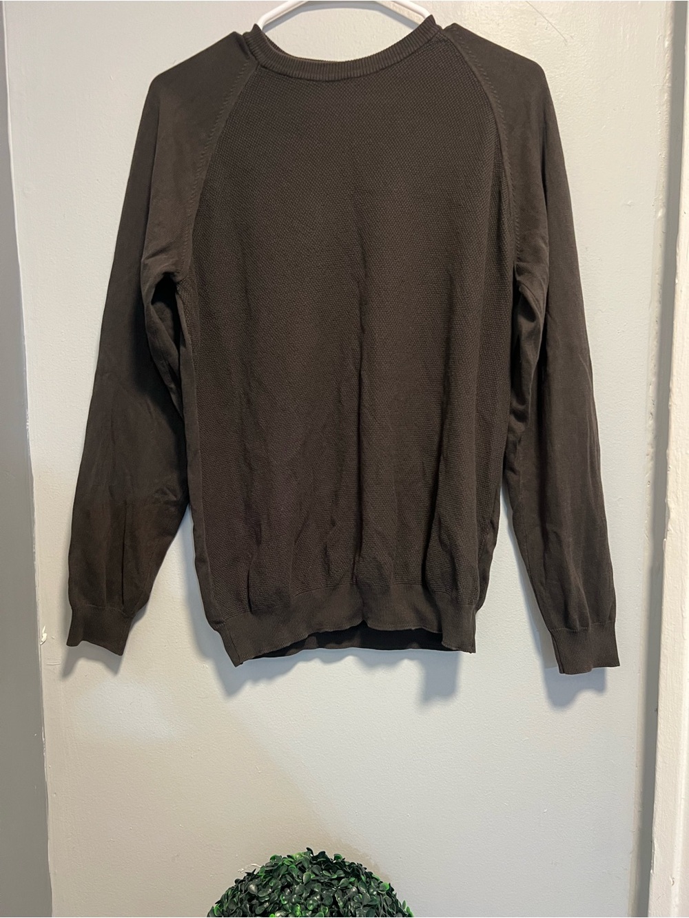 Zara man Brown Knit Cotton Crewneck Pullover Sweater Elbow Patch Men's M